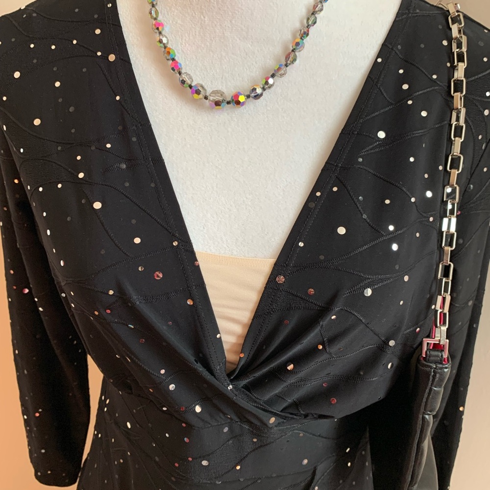Chic Black blouse sparkles silver Accents - Picture 6 of 7